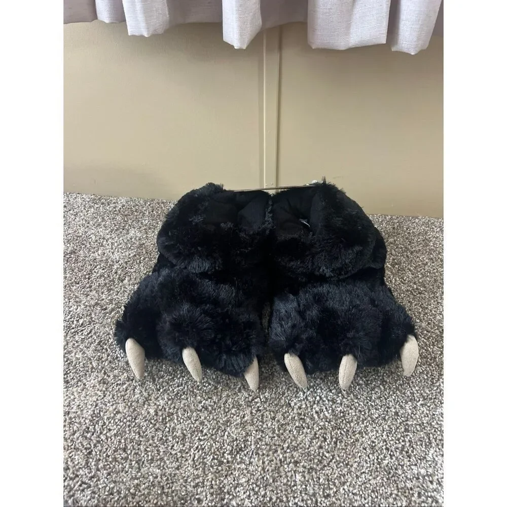 Lazy One Black Bear Paw Slippers Kids Size Medium (13-3) NEW